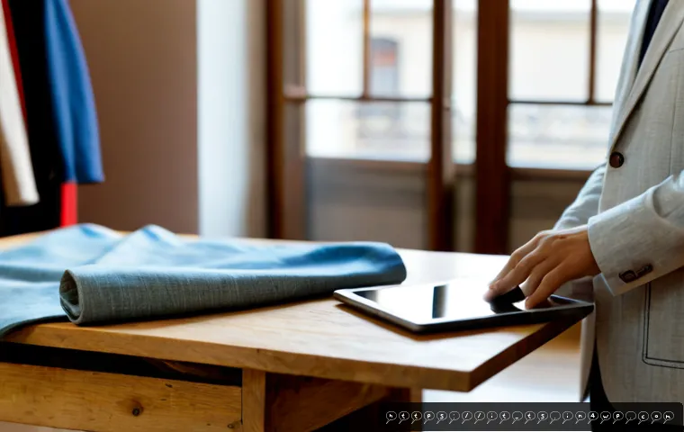 Home 17 느림의 테크놀로지와 패션 산업 - Photorealistic Italian fashion atelier in Milan, an experienced tailor in simple elegant workwear ca...